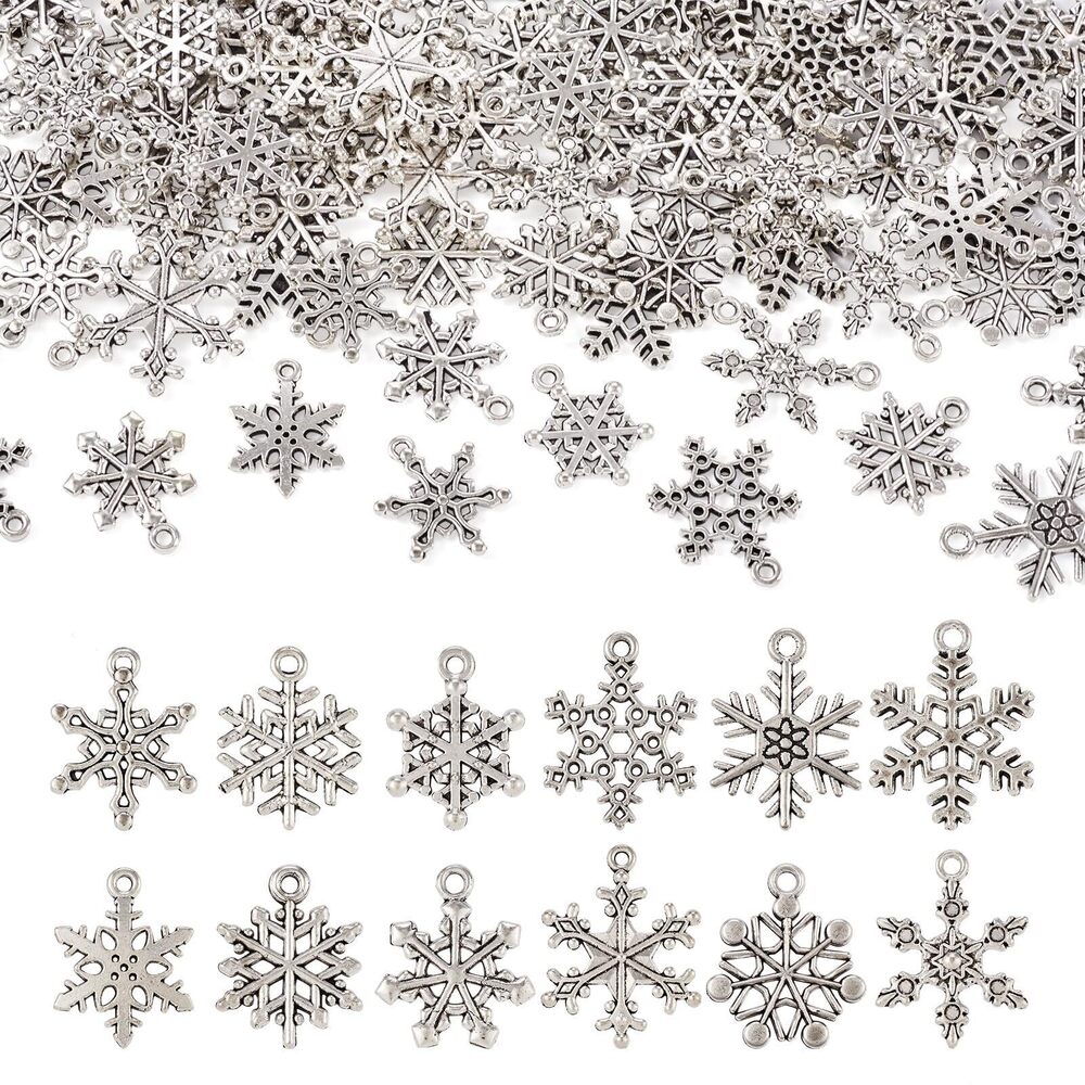 2249 120Pcs Tibetan Snowflake Charms Christmas Snowflake Pendants Antique